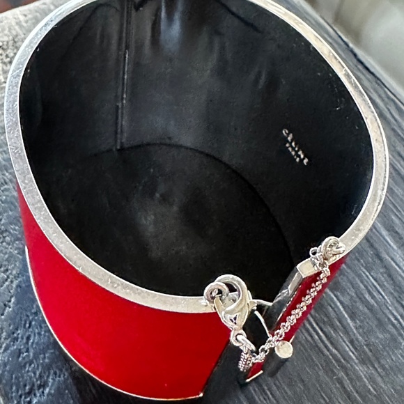 CELINE RED SILVER LEATHER MANCHETTE CUFF BRACELET BY PHOEBE PHILO - Picture 5 of 10